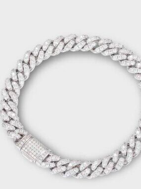 Cuban Bracelet sterling Silver With Lab Grown Diamonds